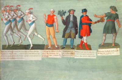 Athlètes et participants aux festivals pendant la période révolutionnaire française (gouache) - P. A. and J.B. Lesueur